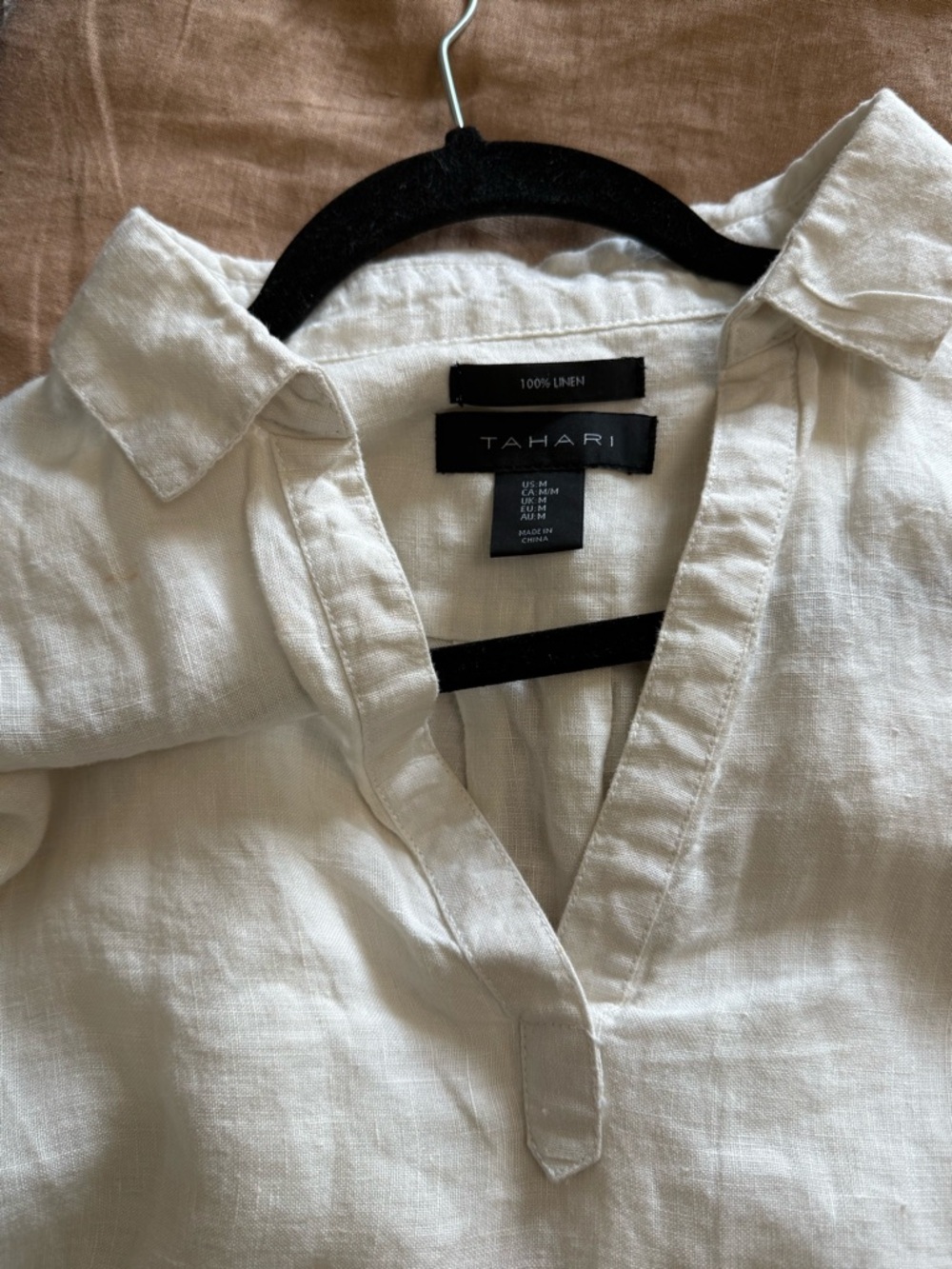 Tahari Linen long sleeve  popover Shirt dress with Gray Hem - Picture 5 of 10